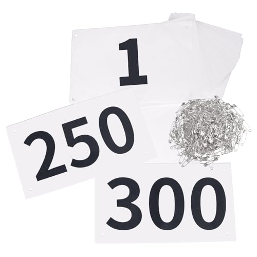 TRIWONDER Tyvek Running Bib Competitor Numbers with Safety Pins, Running Numbers Paper Tags 1-500, Tearproof and Waterproof 4 x 7 Inches for Marathon Races and Events Sports Games (1-300) - color: Black&white [4"x7"] 1-300