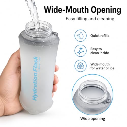 Soft Flask Collapsible Water Bottle, BPA-Free TPU Folding Hydration Flask with Dust Cover for Trail Running, Hiking & Cycling (25, Fluid Ounces)