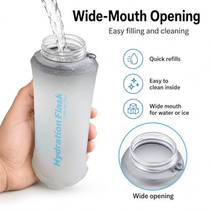 Soft Flask Collapsible Water Bottle, BPA-Free TPU Folding Hydration Flask with Dust Cover for Trail Running, Hiking & Cycling (25, Fluid Ounces)
