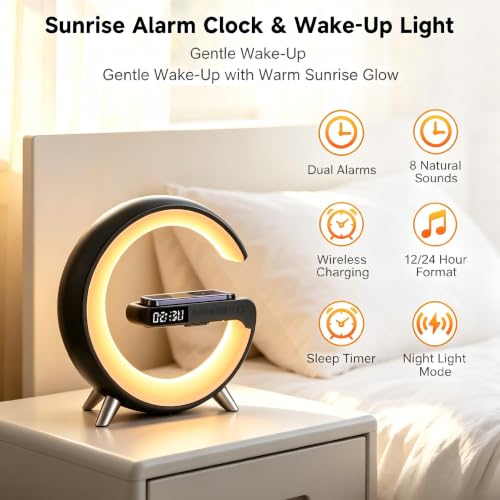5 in 1 LED Table Lamp with Wireless Charging Bluetooth Speaker - color: Black, Large