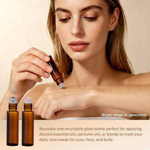 30 Pack 10ml Essential Oil Roller Bottles,Amber Glass Roller Bottles