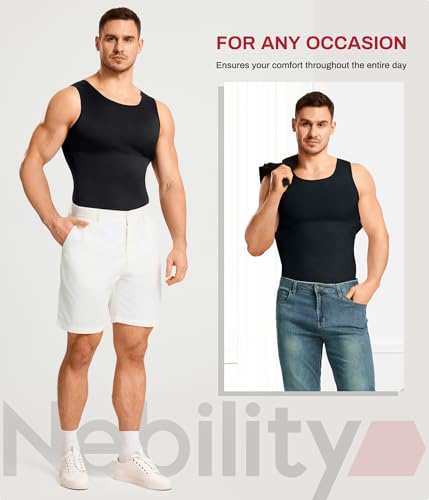 Nebility Shapewear Mens Compression Shirt - Slimming Body Shaper Vest Sleeveless Undershirts Workout Tank Tops - color: Black, size: 4X-Large