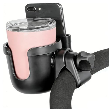 Wheelchair Cup Holder with Phone Holder, 360° Rotatable Adjustable Cup Holder for Walker Stroller Wheelchair Accessories, 2-in-1 Cup Holder Fits Folding & Rolling Walkers Seniors & Elderly