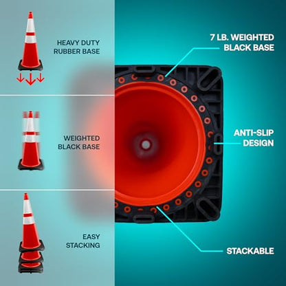 Brimar 28 Inch Orange Traffic Safety Cones, 4 Pack, Reflective, 7 Lb Base - size: 7 lb.
