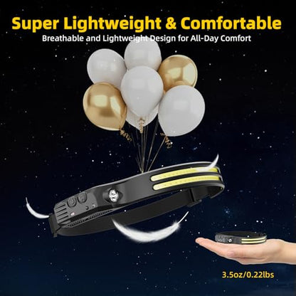 Beccason 2PCS Headlamp Flashlight, 230° Head Lamps LED Rechargeable Camping