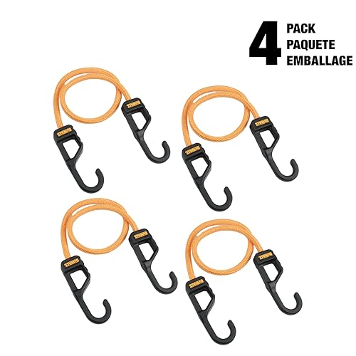 DEWALT 24" Premium Round Bungee Cords, Interlocking Quick-Pull Notch, 4-PK - size: 24"