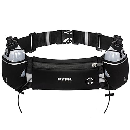 PYFK Running Belt with Water Bottles, Hydration Belt for Men and Women, Water Bottle Holder Running Pouch Water Belt, Fanny Pack Fits 7 inches Phones, Waist pack for Runner Jogging - color: Black