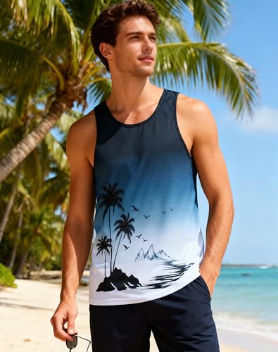 uideazone Mens Beach Tank Tops Summer Graphic Sleeveless Workout Shirt - color: Black Grey, size: XX-Large