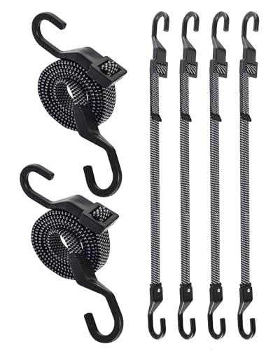 24" Flat Adjustable Bungee Cords with Hooks, 3X Faster to Adjust the Length - size: 24 Inch, style: Adjustable