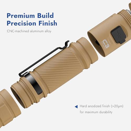WUBEN C3 Flashlight 1200 High Lumens 6 Modes Rechargeable Flashlights - color: Khaki