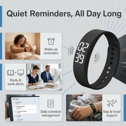 Vibrating Alarm Wristband Clock for Heavy Sleepers, Wake Band Wrist Watch Silent Vibration Bracelet, 3D Step Counting, Calorie Detection, Silent Alarm, Precise Timing - color: Black