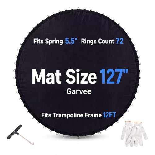 Garvee Trampoline Replacement Mat, Fits 12/14/15ft Round Frame with 72/96 V-Hooks, Fits 5.5" /7" Springs Premium Trampoline Mat w/Pull Hook and Gloves (Spring not Included)