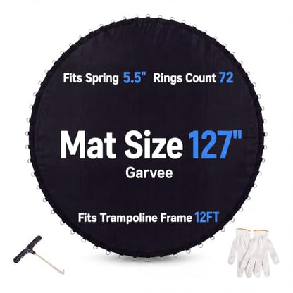 Garvee Trampoline Replacement Mat, Fits 12/14/15ft Round Frame with 72/96 V-Hooks, Fits 5.5" /7" Springs Premium Trampoline Mat w/Pull Hook and Gloves (Spring not Included)