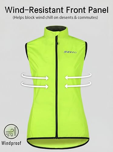 qualidyne Women's Windproof Cycling Vest, Full-Zip Bike Jacket with Pocket - color: Yellow, size: XX-Large