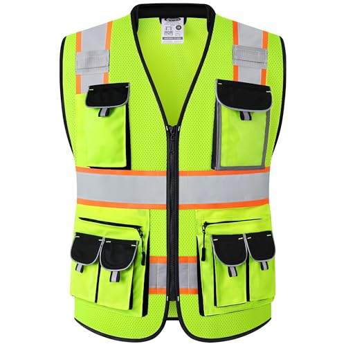 JKSafety Reflective Safety Vest for Men Cushioned Collar JK89M Yellow M - color: Mesh-yellow, size: Medium