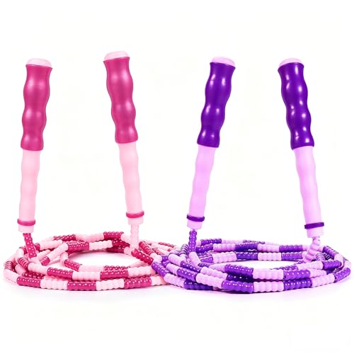 Supertrip Jump Rope Kids-Soft Beaded Skipping Rope Adjustable Tangle-Free Segmented Jumping Rope for Children and Students - color: Pink&Purple