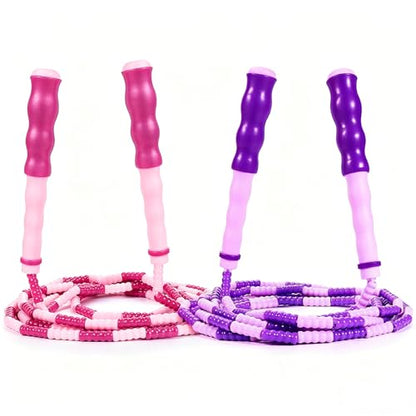 Supertrip Jump Rope Kids-Soft Beaded Skipping Rope Adjustable Tangle-Free Segmented Jumping Rope for Children and Students - color: Pink&Purple