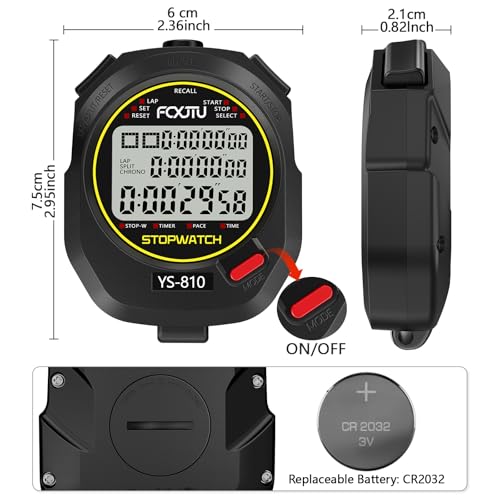 Sports Stopwatch Timer, 10Lap/Split Memory Digital Stop Watch Black
