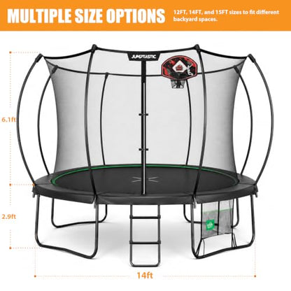 Trampoline with Net, Basketball Hoop, Ladder Anchor Kit for Backyard Family - size: 14FT