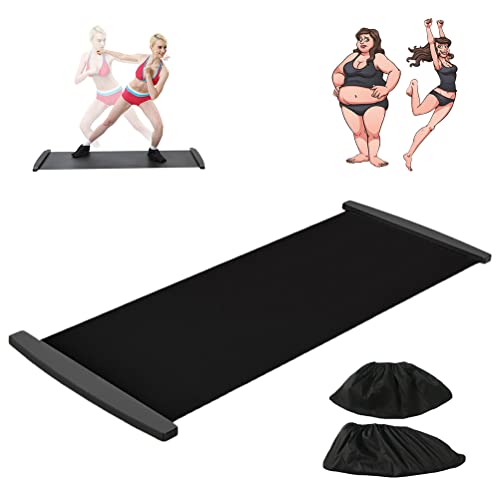 Slide Board with Shoe Cover Slimming Exercise Guide Slide Mat for Leg Pot Training Fitness Athletic Training - color: Black, size: 180*50cm