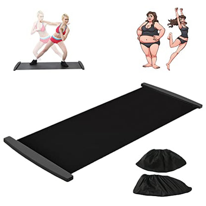 Slide Board with Shoe Cover Slimming Exercise Guide Slide Mat for Leg Pot Training Fitness Athletic Training - color: Black, size: 200*50cm