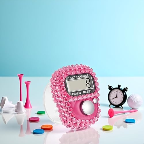 Pink Electronic Finger Tally Counter Clicker Counter,Convenient Portable Digital Display Tally Counter,Resettable Mini Lap Counter for Golf Goods Counting Accessories,Track and Field Lap Counters