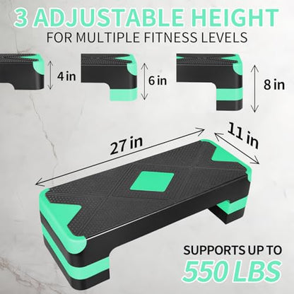 27" Aerobic Exercise Step Platform Adjustable Stepper - color: Green