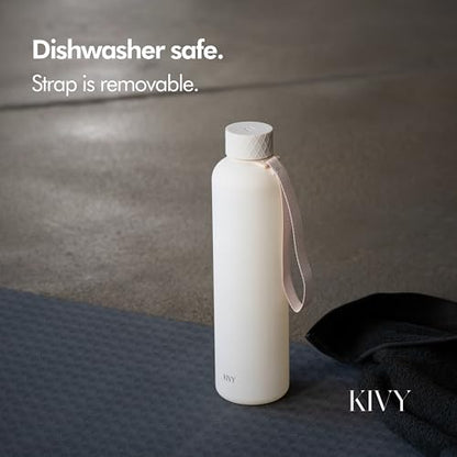 KIVY Slim Water Bottle 32oz Tritan - Lightweight & Shatterproof - BPA-Free - color: Beige White, size: 32 Ounces