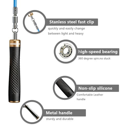 Weighted Jump Rope Set - 1/4LB & 1/2LB Heavy Speed Rope with Quick-Release Handles, 3 PVC Cables (9.8FT), Anti-Slip Grip for Boxing, Cross Training & Home Workout, Includes Carry Case - color: Black&Gold