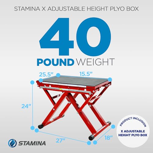 Stamina X 12" to 24" Adjustable Height Plyo Step Up Exercise Box For Home Workout with Access to Muuv, Non-Slip Surface and Workout Guide, Black/Red