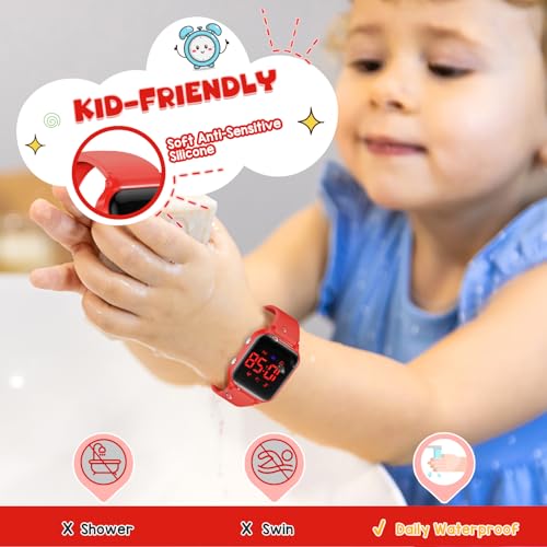 Kids Digital Watches for Boys Girls, Sports Watch with Fitness Tracker, Pedometer, Alarm Clocks, Stopwatch, No App Needed Waterproof Kids Watch, Gift for Teens Student Girls Boys Ages 5-14 - color: Red