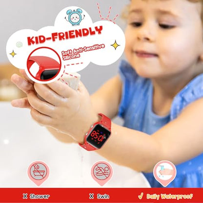 Kids Digital Watches for Boys Girls, Sports Watch with Fitness Tracker, Pedometer, Alarm Clocks, Stopwatch, No App Needed Waterproof Kids Watch, Gift for Teens Student Girls Boys Ages 5-14 - color: Red