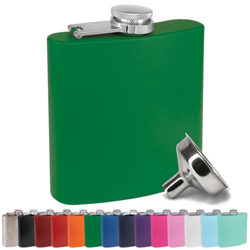 Clear Water Home Goods 6 oz Hip Flask w/Funnel, Matte Green - color: Matte Green