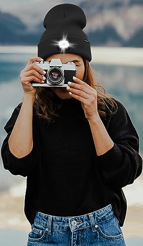 ATNKE LED Lighted Beanie Hat,USB Rechargeable 8 LED Red Glow Flashing Alarm Running Headlamp Cap Gifts for Men and Women - color: #Black