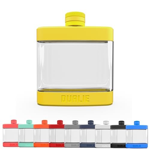 DUALIE 6 oz Hip Flask for Liquor - Shatterproof Alcohol Flasks with Clear Tritan Plastic and Silicone Grip - Flask Gift for Men & Women - Yellow - color: Yellow