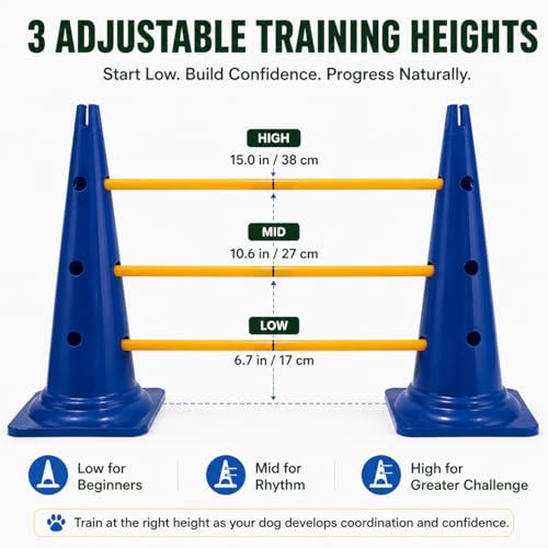 Dog Agility Equipment, 20-Inch Hurdle Set, 10.6 oz Weighted Cones - size: 20-Inch-Blue