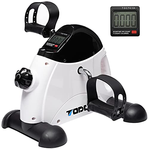 TODO Mini Exercise Bike Pedal Exerciser Foot Peddler Portable Therapy Bicycle with Digital Monitor - color: Bright White