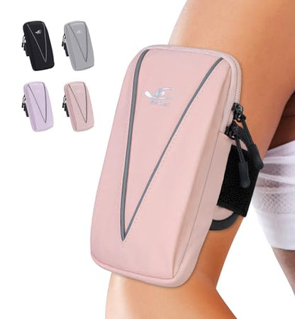 HiRui Cell Phone Holder Arm Bag & Wrist Bag for Phone, Sports Running Armband for Gym & Cycling, Compatible with iPhone 17/17Pro/Plus/16/15 Samsung Galaxy All Phones, Reflective & Adjustable (Pink) - color: Pink