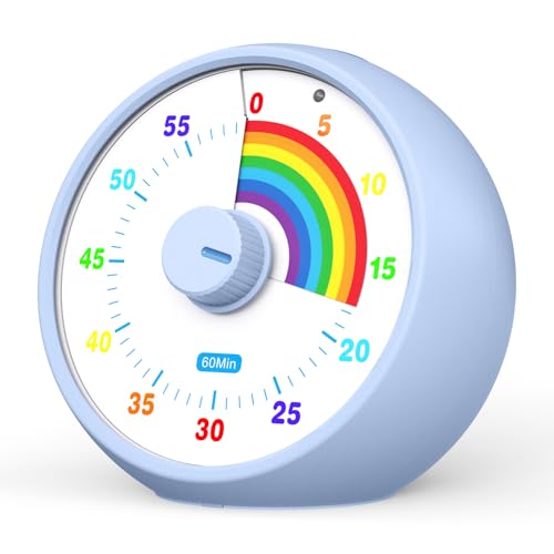 Visual Timer for Kids, 60-Minute Countdown Timer for Classroom Office Kitchen, Desk Timer Kids Time Management Tools with Silent Operation, Pomodoro Time Rainbow Pattern (Aquamarine) - color: Aquamarine