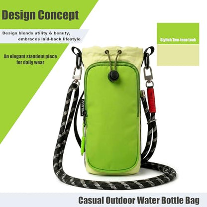 Water Bottle Holder with Strap - Crossbody Bottle Carrier Bag with Phone Pocket, Fits 32 oz Flasks for Men & Women - color: Green