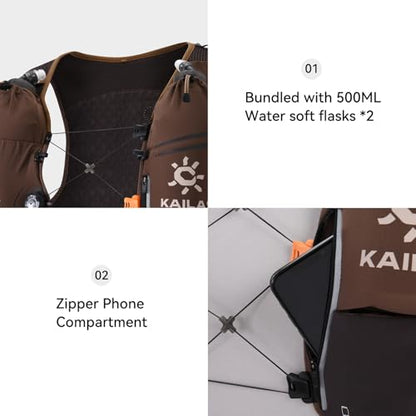 KAILAS FUGA AIR 8 Ⅳ Running Hydration Vest Hydration Pack Lightweight with Two TPU Water Bladders for Women Men Trail Cycling Hiking - color: Antique Brown, size: 8L-M