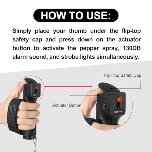 3-in-1 Pepper Spray Self Defence Personal Alarm Set for Women, Max Strength Pepper Gel & Strobe Lights & 130 dB Siren, UV Marking Dye & Flip-top Cap & Adjustable Hand Strap for Runner Jogger - color: Black