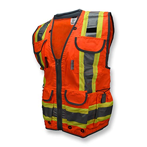 Radians SV55 Class 2 Heavy Woven Two Tone Engineer Vest With Padded Neck To Support Extra Weight In Cargo Pockets, Orange, 3X-Large - color: Orange, size: 3X-Large