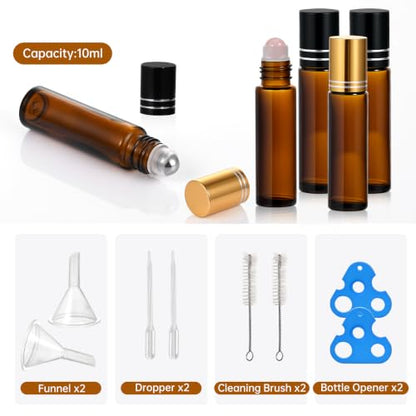 16 Pack 10ml Empty Roller Bottles,Amber Glass Roller Bottles Set