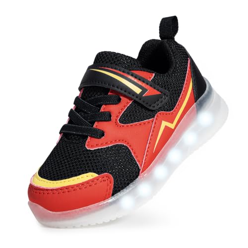 YESKIS Toddler Boys Girls Light Up Shoes LED Flashing Lightweight Mesh Breathable Adorable Running Sneakers for Toddler and Little Kid - color: Red Black Boy Light Up Shoes, size: 10 Toddler