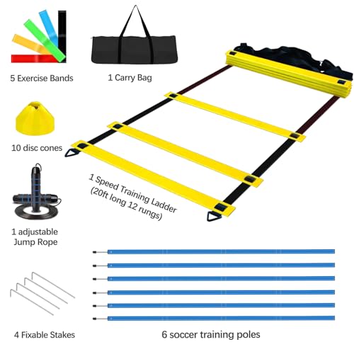 Haootadiy Soccer Agility Training Poles Equipment |Adjustable Soccer Equipment for Training Includes 6 Flexible Agility Poles