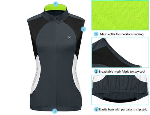 Little Donkey Andy Women's Half Zip Breathable Cycling Vests Reflective Sleeveless Jerseys Shirts Golf 4 Rear Pockets - color: Upgraded Steel Grey, size: Small
