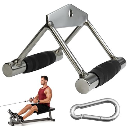 Cable Attachment Handles & Bars – One Hand, Double Handle, Triangle Grip, Straight Bar 50cm & Rope 120cm – Rotating, Rubber Grips, Steel – Accessory for Cable Machine, Tower & Power Rack - style: Double Handle