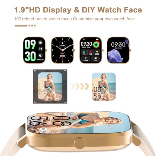 Smart Watch for Men Women Compatible with iPhone Samsung Android Phone 1.69 inch Full Touch Screen IP68 Waterproof Bluetooh Fitness Tracker Heart Rate/Sleep Monitor (Gold) - color: gold