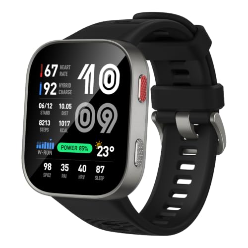 Amazfit Bip Max Smart Watch, 2.07" AMOLED Display, GPS, iOS/Android - color: Silver (Black Band), style: Bip Max